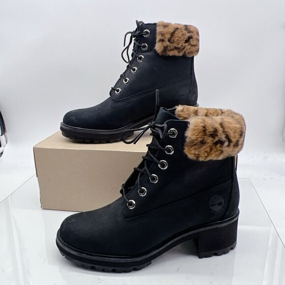 Timberland Kinsley 6-Inch Waterproof Black/Faux Fur Boots Lace Up Platform US 8 - Picture 3 of 12